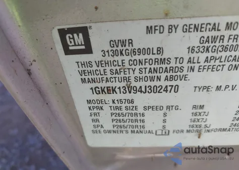 2004 GMC Yukon Sle from USA, damaged, VIN 1GKEK13V94J302470